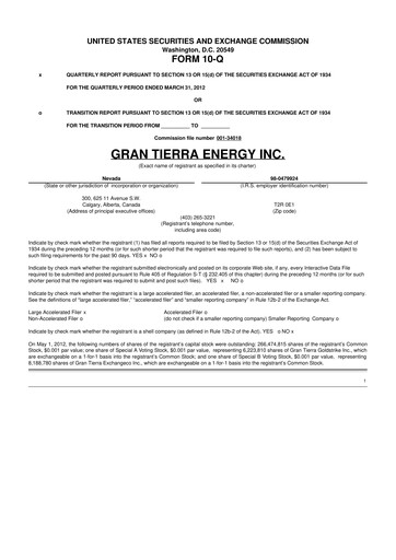 Thumbnail Gran Tierra Energy 10-Q Quarterly Report FY2012 