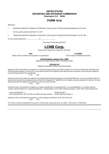 Thumbnail LCNB Corp.
 10-Q Quarterly Report FY2012 