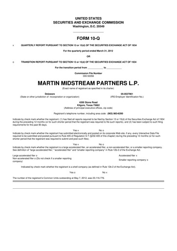Thumbnail Martin Midstream Partners 10-Q Quarterly Report FY2012 