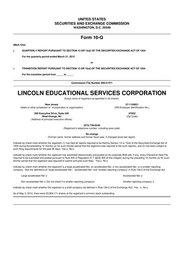 Thumbnail Lincoln Educational Services 10-Q Quarterly Report FY2012 