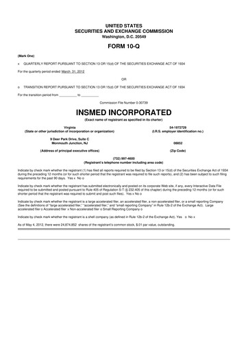 Vorschaubild Insmed 10-Q Quartalsbericht 2012 