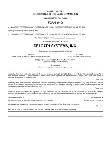 Vorschaubild Delcath Systems 10-Q Quartalsbericht 2012 