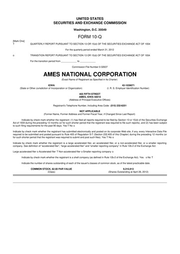 Thumbnail Ames National Corp. 10-Q Quarterly Report FY2012 