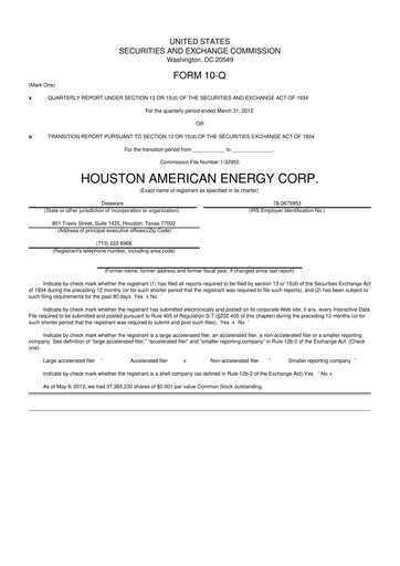 Thumbnail Houston American Energy 10-Q Quarterly Report FY2012 