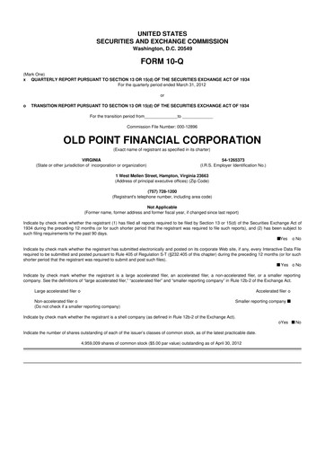 Thumbnail Old Point Financial 10-Q Quarterly Report FY2012 