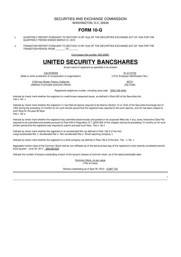 Vorschaubild United Security Bancshares 10-Q Quartalsbericht 2012 