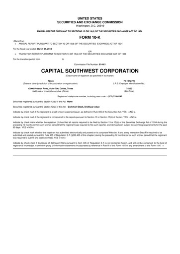 Thumbnail Capital Southwest Corporation 10-K Annual Report 2012