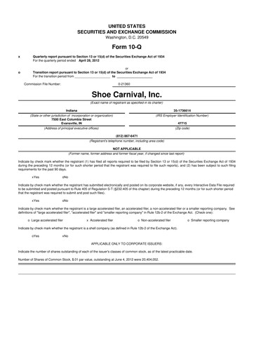 Thumbnail Shoe Carnival
 10-Q Quarterly Report FY2013 