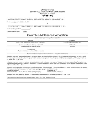 Miniature Columbus McKinnon 10-Q Rapport trimestriel 2013 