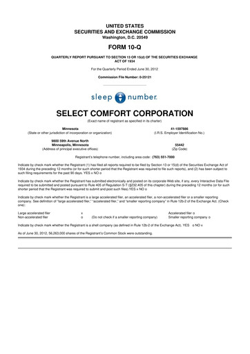 Thumbnail Sleep Number 10-Q Quarterly Report FY2012 