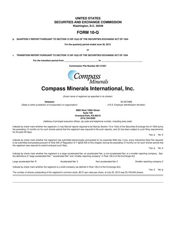 Thumbnail Compass Minerals 10-Q Quarterly Report FY2012 