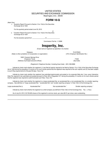 Thumbnail Insperity
 10-Q Quarterly Report FY2012 