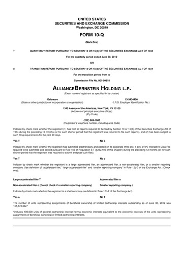 Thumbnail AllianceBernstein 10-Q Quarterly Report FY 