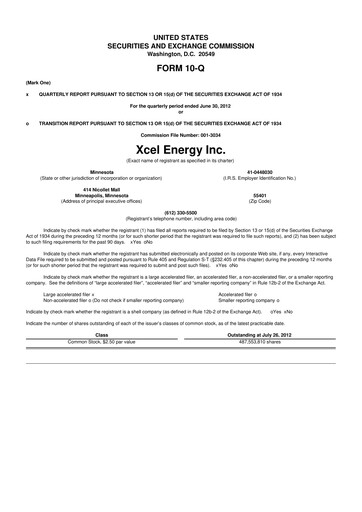 Thumbnail Xcel Energy 10-Q Quarterly Report FY2012 