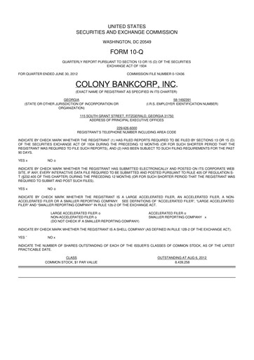 Vorschaubild Colony Bankcorp 10-Q Quartalsbericht 2012 
