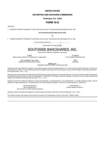 Miniature Southside Bancshares 10-Q Rapport trimestriel 2012 