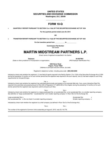 Thumbnail Martin Midstream Partners 10-Q Quarterly Report FY2012 