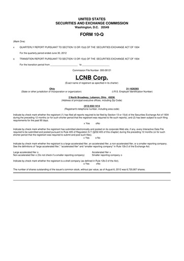 Thumbnail LCNB Corp.
 10-Q Quarterly Report FY2012 