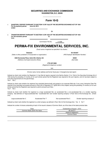 Miniature Perma-Fix Environmental Services 10-Q Rapport trimestriel 2012 