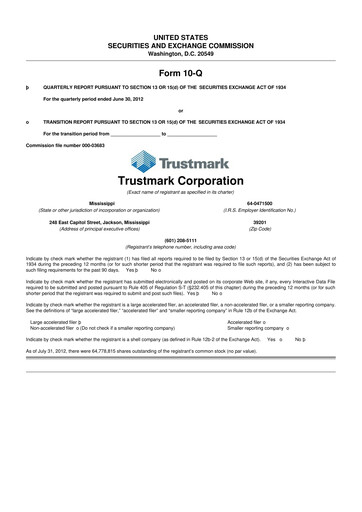 Thumbnail Trustmark 10-Q Quarterly Report FY2012 