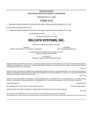 Vorschaubild Delcath Systems 10-Q Quartalsbericht 2012 
