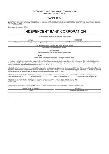 Thumbnail Independent Bank Corporation 10-Q Quarterly Report FY2012 