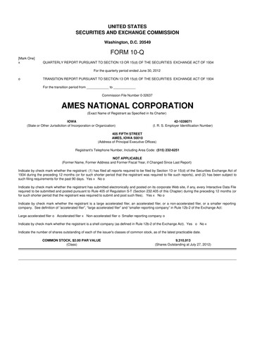 Thumbnail Ames National Corp. 10-Q Quarterly Report FY2012 