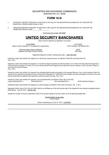 Vorschaubild United Security Bancshares 10-Q Quartalsbericht  