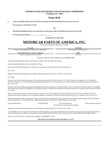 Thumbnail Motorcar Parts of America 10-K Annual Report 2012