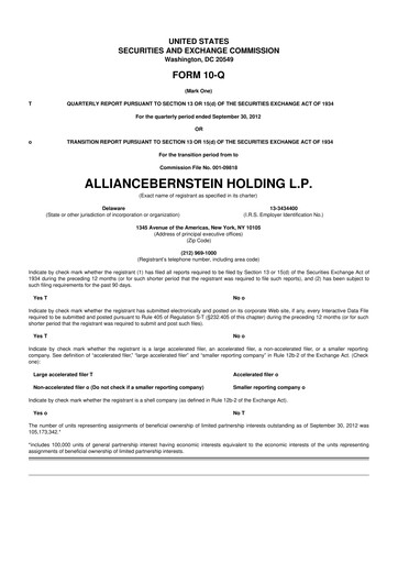 Thumbnail AllianceBernstein 10-Q Quarterly Report FY 