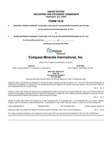 Thumbnail Compass Minerals 10-Q Quarterly Report FY2012 