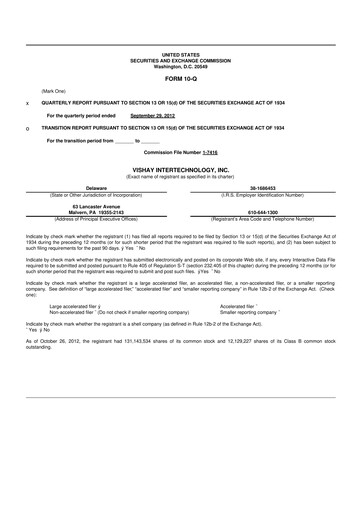 Thumbnail Vishay Intertechnology
 10-Q Quarterly Report FY2012 