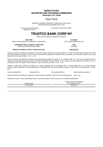 Thumbnail Trustco Bank 10-Q Quarterly Report FY2012 