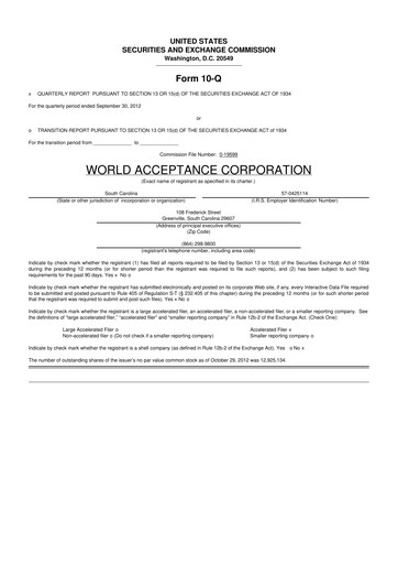 Thumbnail World Acceptance Corporation 10-Q Quarterly Report FY2013 