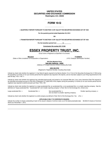 Thumbnail Essex Property Trust
 10-Q Quarterly Report FY2012 