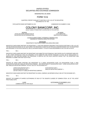 Vorschaubild Colony Bankcorp 10-Q Quartalsbericht 2012 