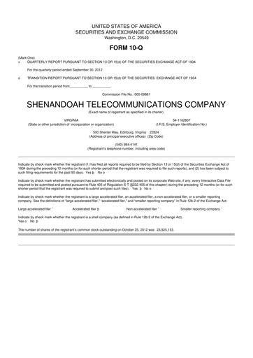 Thumbnail Shentel 10-Q Quarterly Report FY2012 