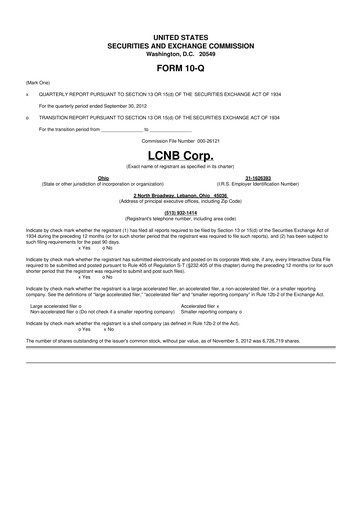 Thumbnail LCNB Corp.
 10-Q Quarterly Report FY2012 