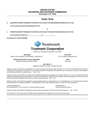 Thumbnail Trustmark 10-Q Quarterly Report FY2012 