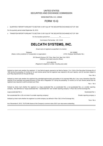 Vorschaubild Delcath Systems 10-Q Quartalsbericht 2012 