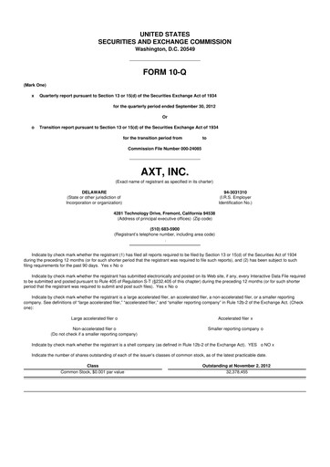 Thumbnail AXT Inc
 10-Q Quarterly Report FY2012 