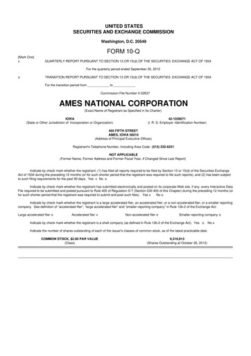 Thumbnail Ames National Corp. 10-Q Quarterly Report FY2012 