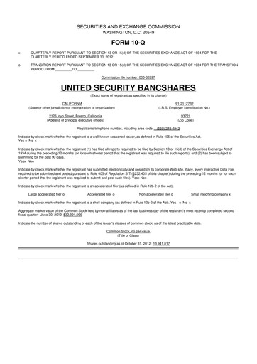 Vorschaubild United Security Bancshares 10-Q Quartalsbericht 2012 