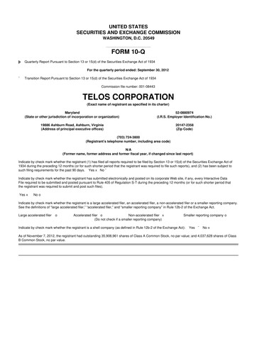 Thumbnail Telos 10-Q Quarterly Report FY2012 