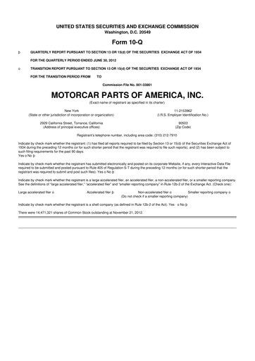 Vorschaubild Motorcar Parts of America 10-Q Quartalsbericht 2013 
