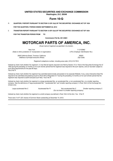 Vorschaubild Motorcar Parts of America 10-Q Quartalsbericht 2013 