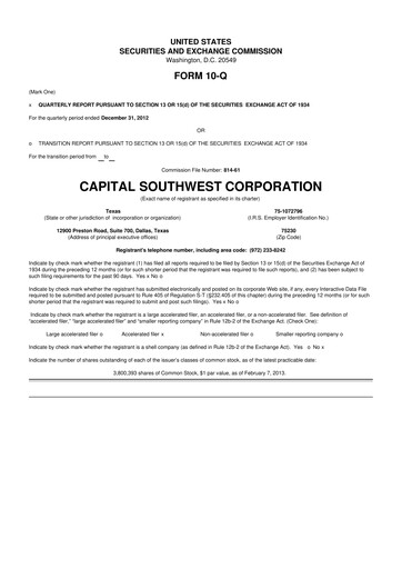 Miniature Capital Southwest Corporation 10-Q Rapport trimestriel 2013 