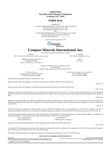 Miniature Compass Minerals 10-K Rapport annuel 2012