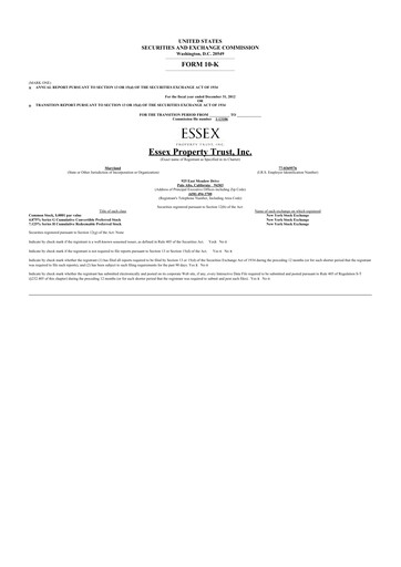 Thumbnail Essex Property Trust
 10-K Annual Report 2012