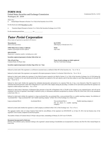 Miniature Tutor Perini Corporation
 10-K Rapport annuel 2012